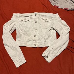 Fashion Nova white denim off shoulder button up shirt